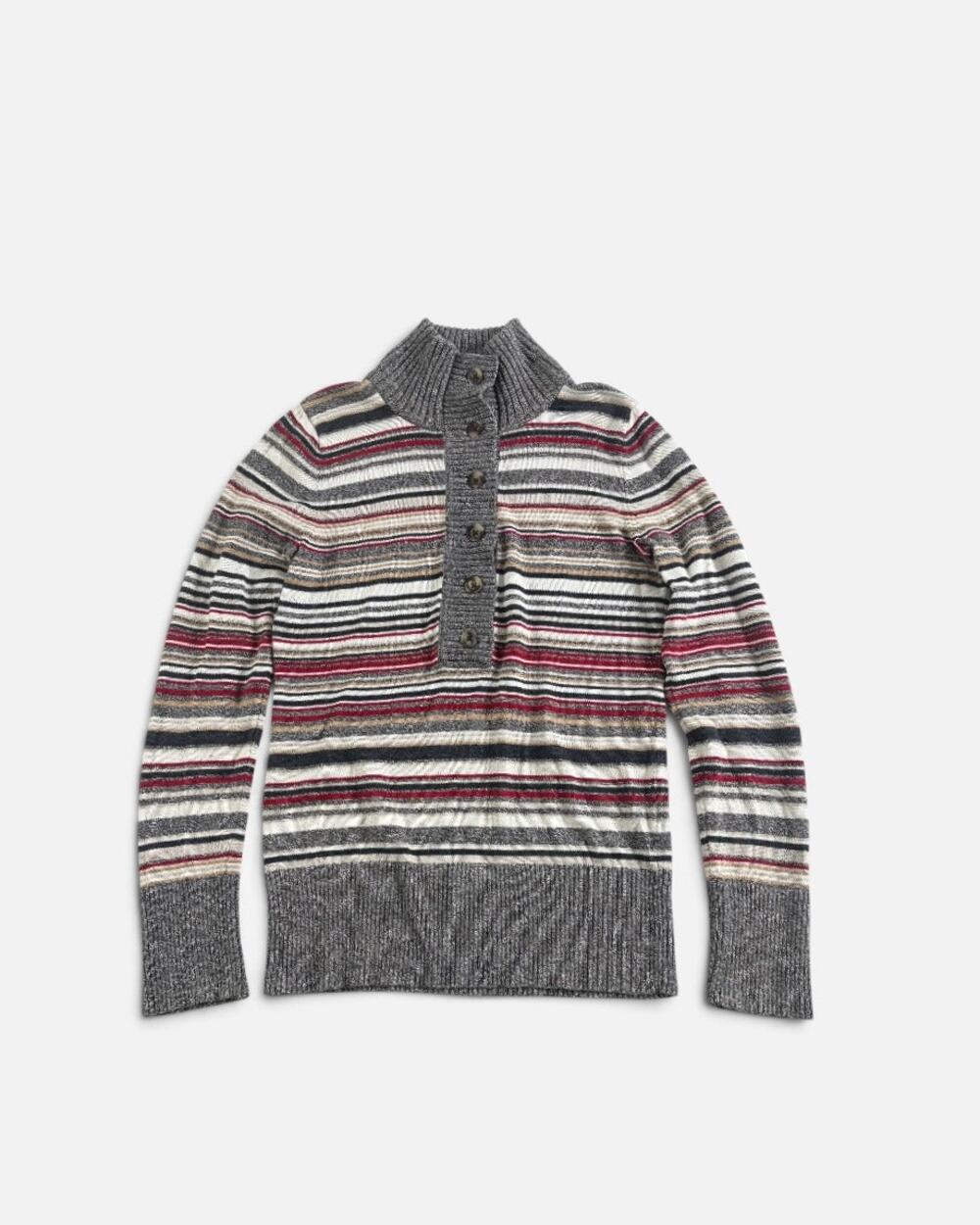 Eddie Bauer Striped Henley Mock Funnel Neck Pullover Sweater Sz XS Indie Grunge